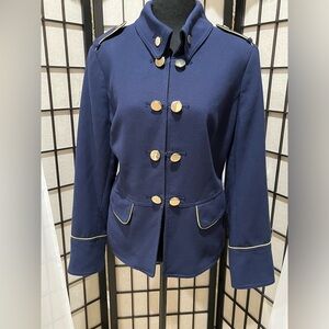 Chico's Navy BLUE MILITARY JACKET, GOLD BUTTONS AND TRIM, SIZE 1 (M )